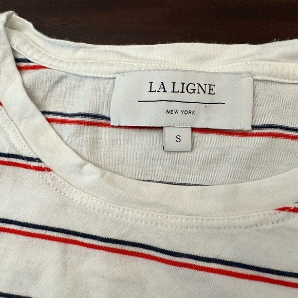 LA LIGNE
Boxy Cropped Stripe T-shirt In White/red/navy (T2) - Picture 5 of 5